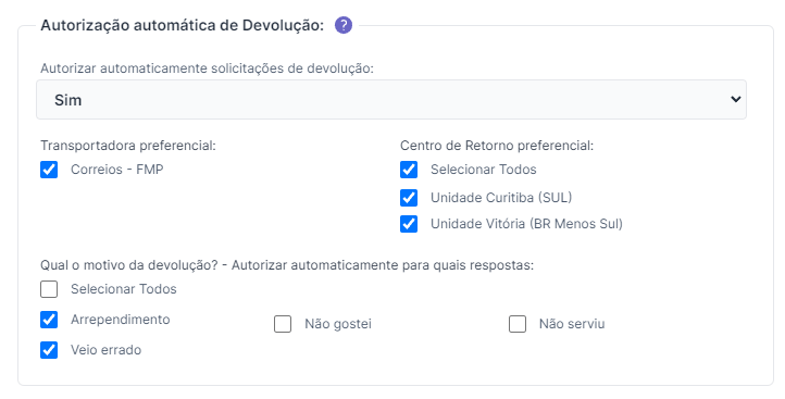 Configuração da autorização automática