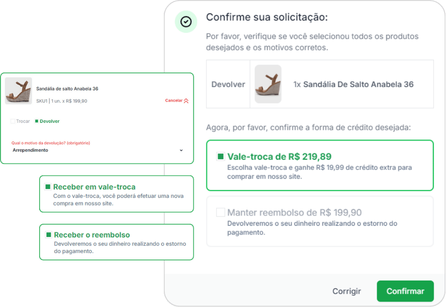 Print das telas de incentivo para Trocas na Troque & Devolva