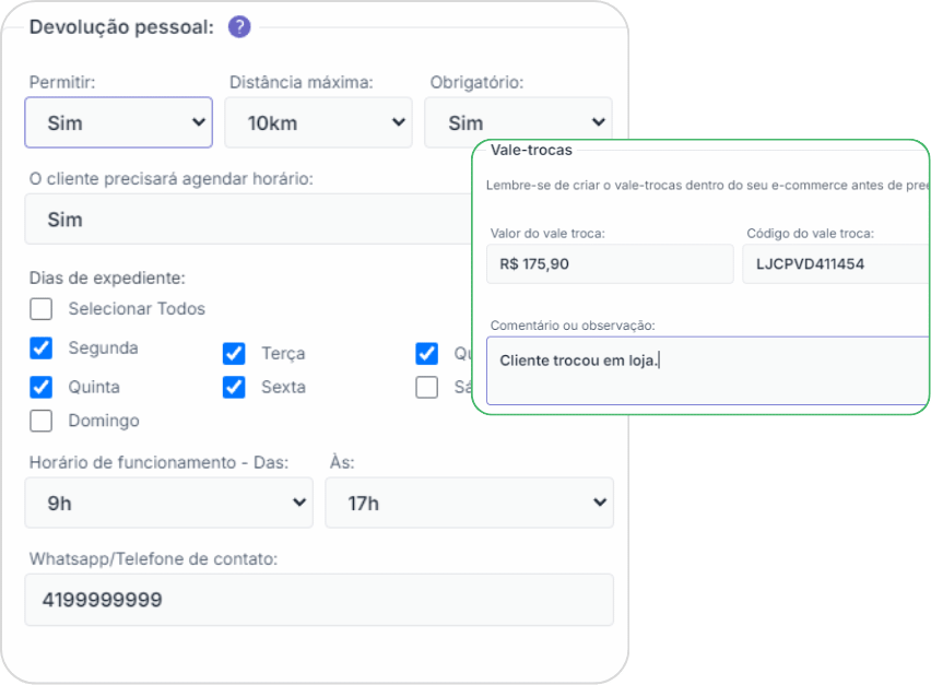 Print das telas de Return To Store (OmniChannel) na Troque & Devolva